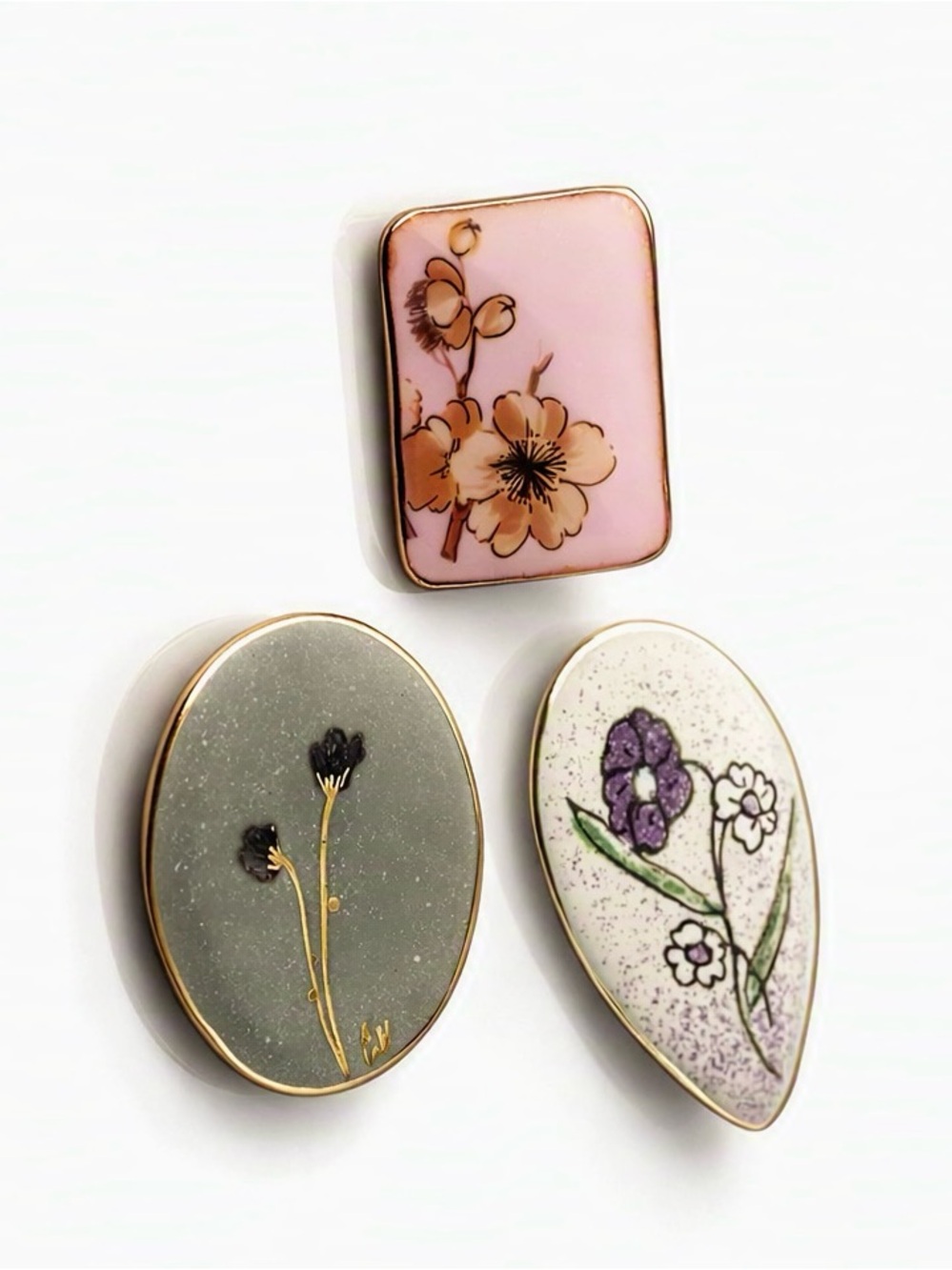 5/$25 Vintage Floral Enamel Pin Lot of 3- Pastel Pink, Sage & Cream